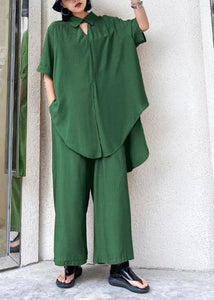 Women's retro plus size was thin and windy and wide-leg pants green two-piece suit AT-SDL200508