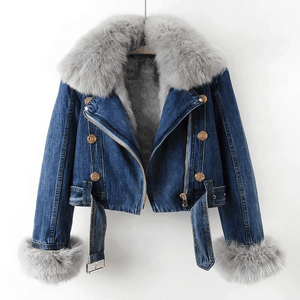 Mona Urban Elegance Denim & Fur Jacket dylinoshop
