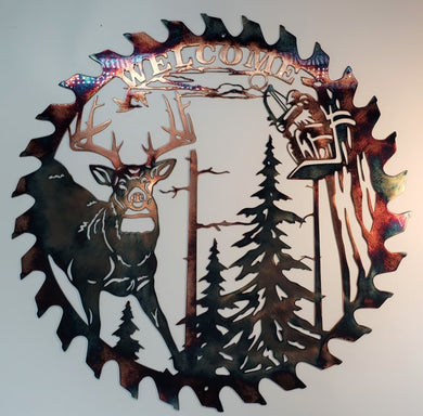 Whitetail Bowhunter Welcome Saw Blade Cut Out Metal Wall Art Feajoy