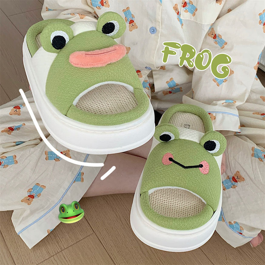 Cute Frog Linen Slippers dylioshop