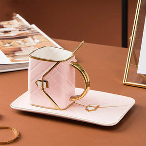 Handbag-Shaped Creative Mug With Saucer & Spoon dylinoshop