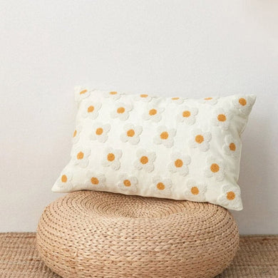 Daisy Flower Embroidery Cotton Cushion Cover dylinoshop
