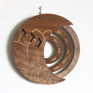 Rotating Wooden Carved Perpetual Calendar Feajoy