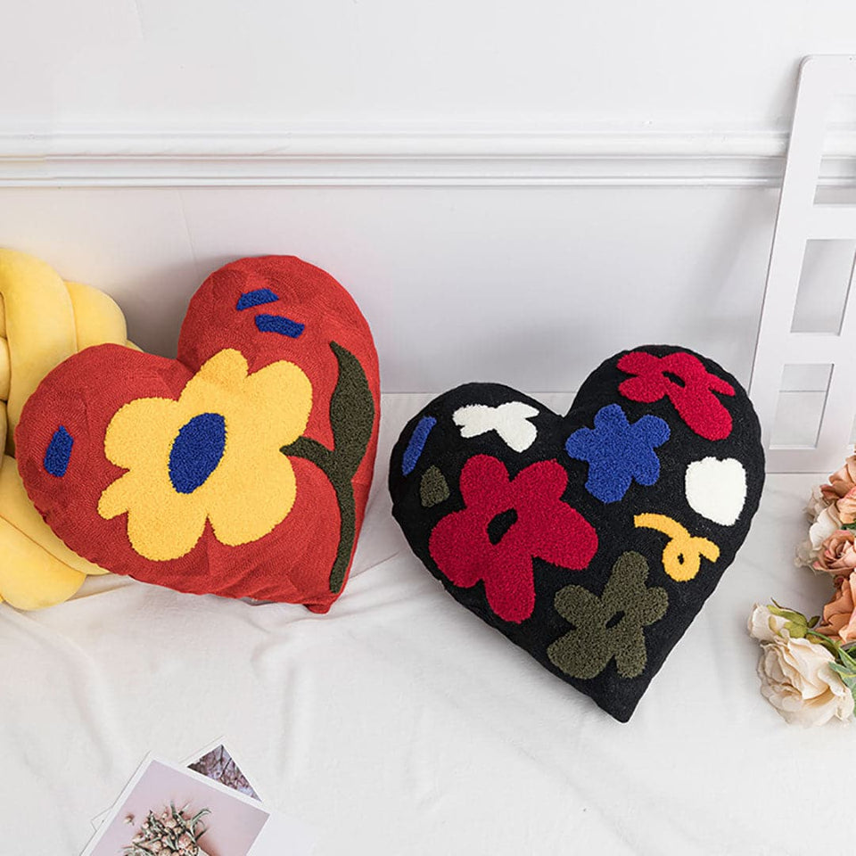 Love Heart Flower Embroidered Pillow feajoy