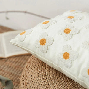 Daisy Flower Embroidery Cotton Cushion Cover dylinoshop