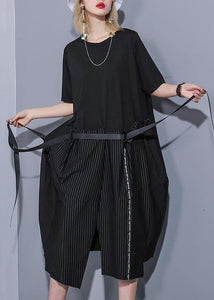 100% black Cotton 0patchwork striped Plus Size summer Dresses dylinoshop