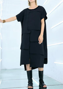 100% black Cotton clothes For Women asymmetric daily summer Dress dylinoshop