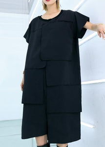 100% black Cotton clothes For Women asymmetric daily summer Dress dylinoshop