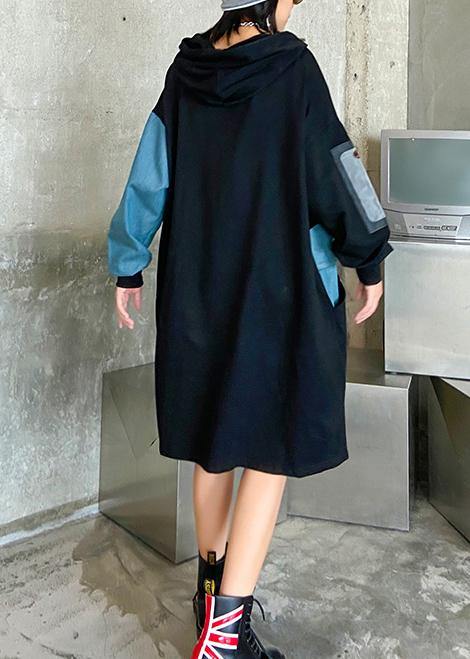 100% black dress hooded Letter Dresses dylinoshop