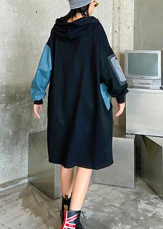 100% black dress hooded Letter Dresses dylinoshop