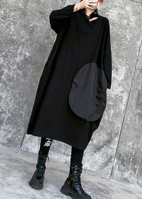 100% black linen cotton clothes For Women o neck pockets Art spring Dresses dylinoshop