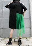 100% black patchwork tulle Cotton tunic dress short sleeve tunic Dresses dylinoshop