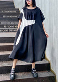 100% black Cinched dress o neck patchwork short Dress dylinoshop