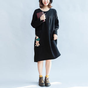 100% cotton black carton sweat dresses long sleeve cotton dresses oversized 146cm bust dylinoshop