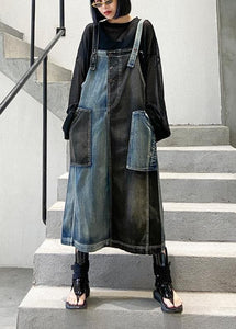 100% denim black cotton quilting clothes Sleeveless pockets Maxi Dresses dylinoshop