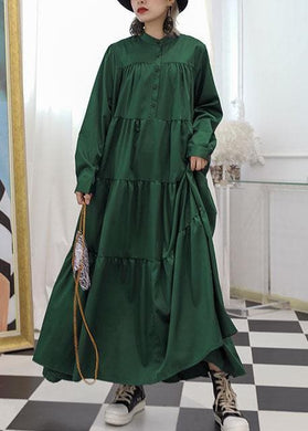 100% green cotton clothes Women patchwork long fall Dresses dylinoshop