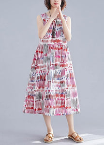 100% red striped Chiffon clothes For Women o neck sleeveless Midi Dress dylinoshop