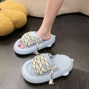 Chic Shoe Lace Decor Slides dylioshop