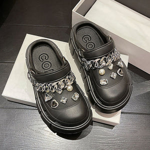 Chain And Crystal Thick-Soled Garden Clog dylioshop