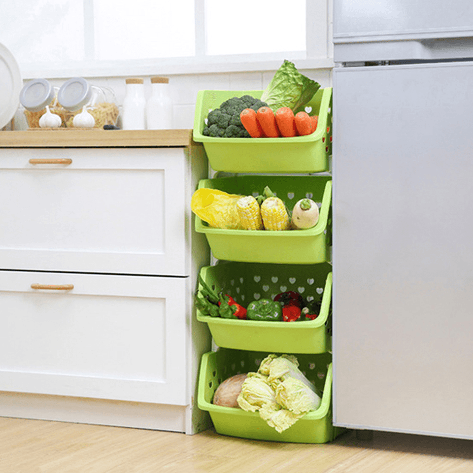 4 Tiers Plastic Stacked Storage Basket Fruit Vegetables Holders Shelf Rack Store for Kitchen Tools MRSLM