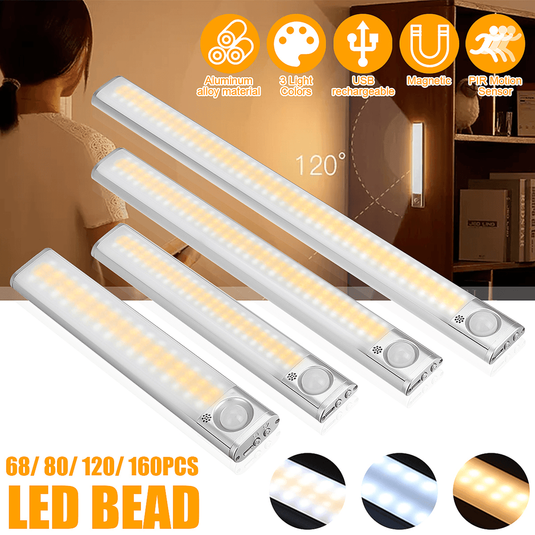 USB Rechargeable Wireless PIR Motion Sensor Night Light Color Adjustable Closet Wall Lamp for Indoor Kitchen Decor MRSLM