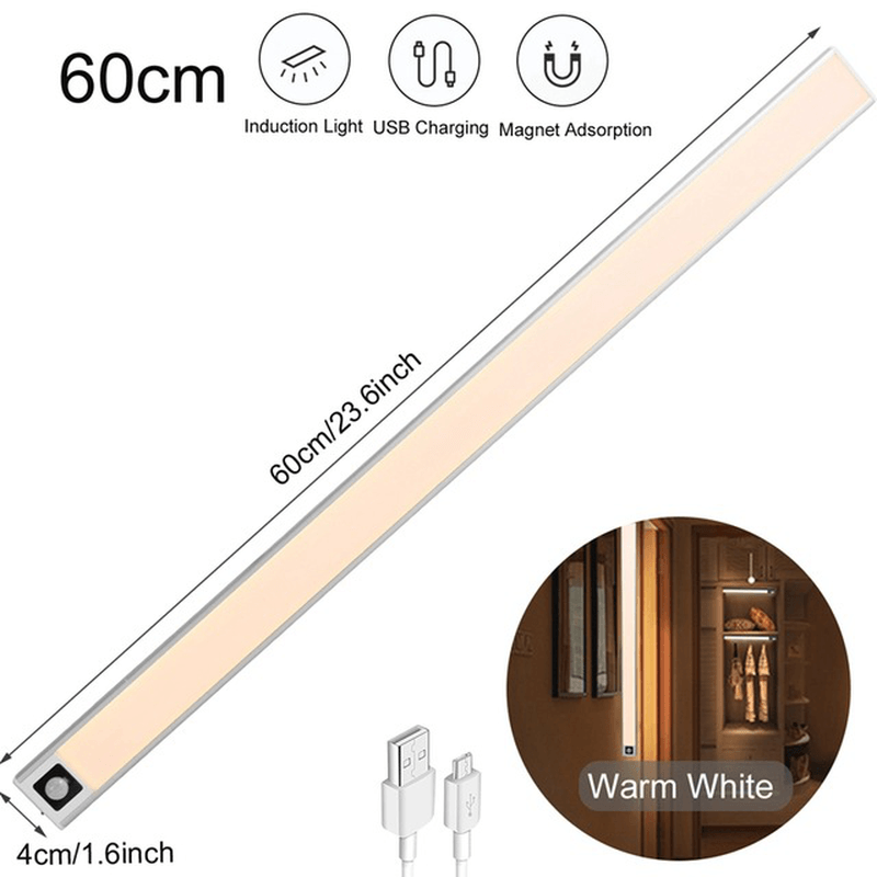 20/40/60CM Body Sensing Small Night Light USB Charging Lamp LED Portable Strip Light for Bedroom Wardrobe Bookcase Stairs dylinoshop