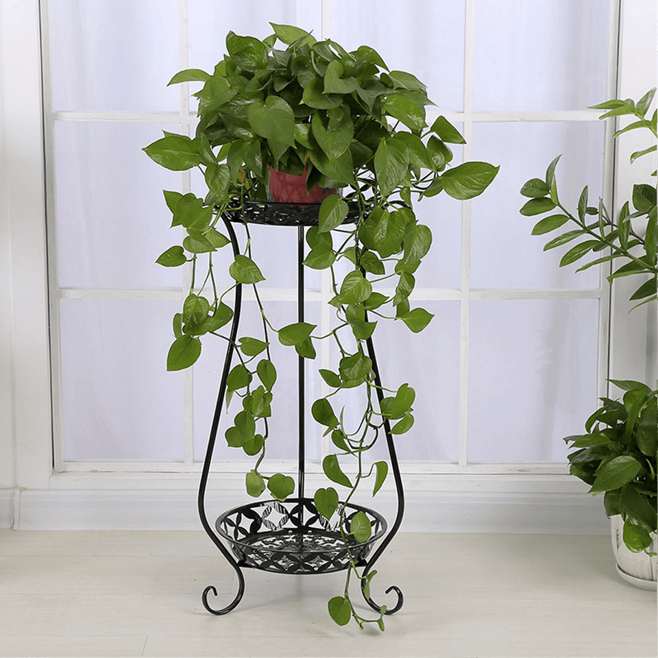 2 Tiers Metal Pot Flower Shelf Plant Stand Rack Display Indoor Outdoor dylinoshop