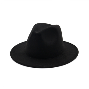 Ladies Black Hat Simple Woolen Top Hat Flat Brim Big Brim Jazz Hat dylinoshop