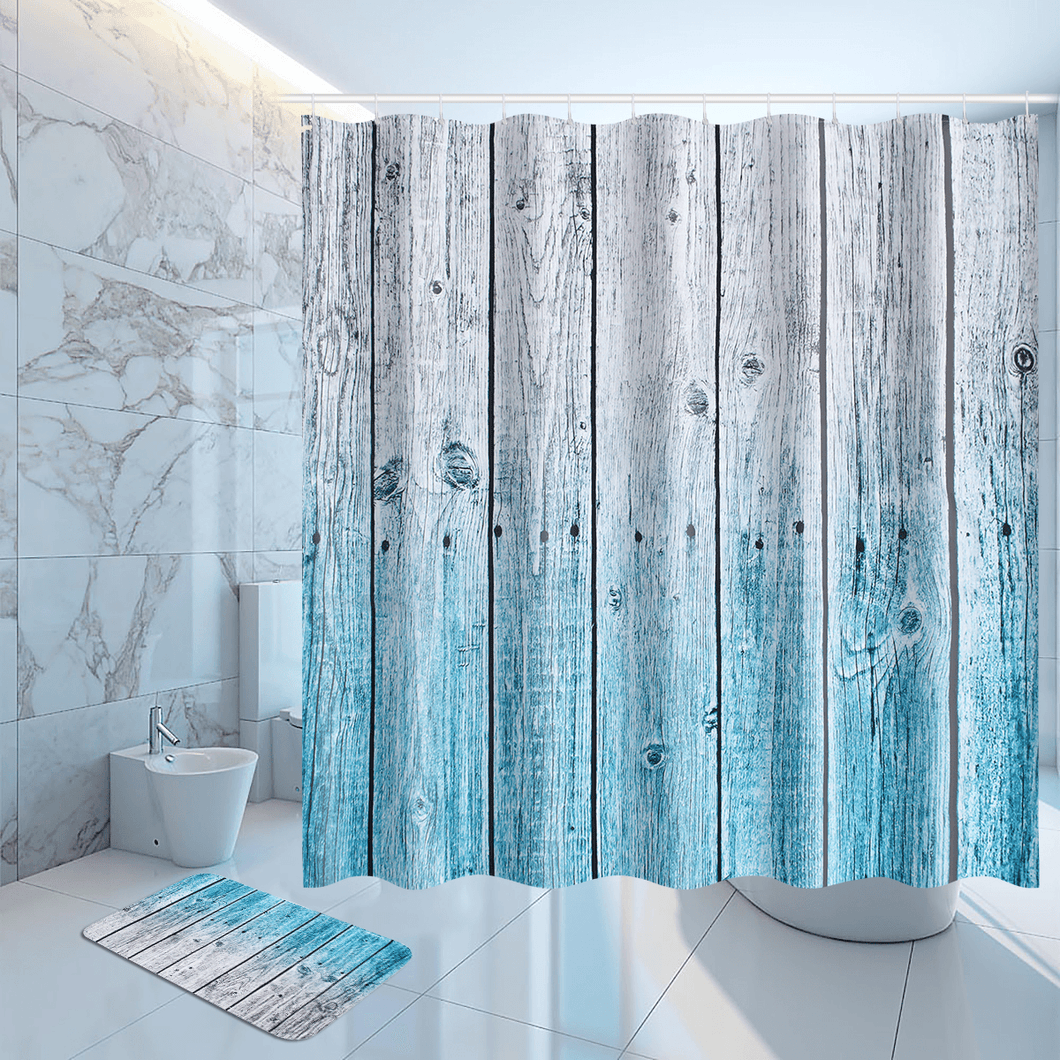 Rustic Wood Panel Shower Curtain 12 Hook Bathroom Waterproof Fabric Bathroom MRSLM