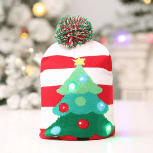 Christmas LED Light Winter Warm Beanie Cap Santa Claus Snowflake Knitted Hat MRSLM