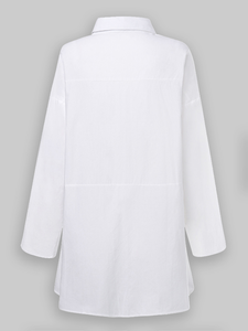 Long Sleeve Solid Color Lapel Pocket Irregular Hem Shirts for Women dylinoshop