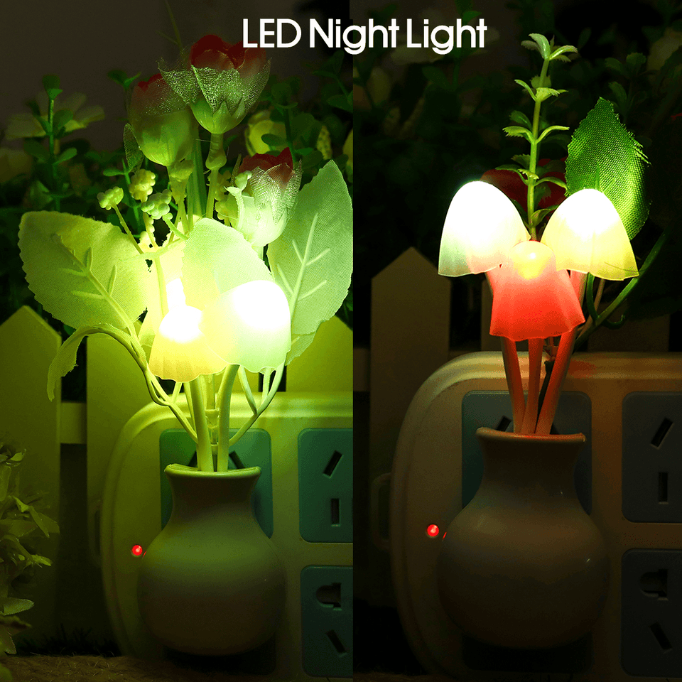 Romantic Flower Mushroom LED Night Light Sensor Baby Bed Lamp Decor US Plug MRSLM