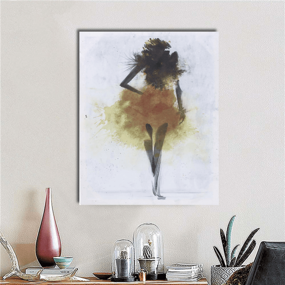 Fashion Yellow Girl Minimalist Abstract Art Canvas Oil Print Paintings Framed/Unframed MRSLM