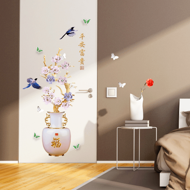 Miico SK9335 Vase Painting Sticker Living Room Bedroom Door Background Decorative Wall Sticker MRSLM