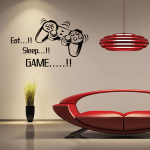 Creative Art Game Handle Wall Stickers "EAT SLEEP GAME" Black Vinyl Removable Printed Game Lovers Bedroom Wall Stickers Hot Play Game Handle Living Room Bedroom Personality Decoration Wall Stickers MRSLM
