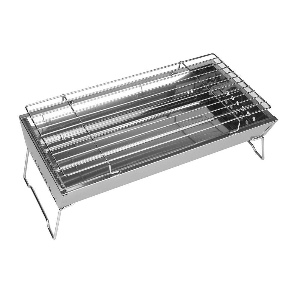 45X24X7.5Cm Stainless Steel Grill Outdoor Stainless Barbecue Portable Camping Barbecue Grill Multifunction Wood Stove MRSLM