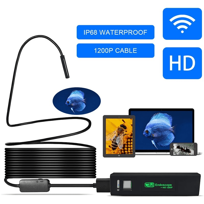 Wireless Endoscope Camera Wifi 1200P HD Borescope Inspection Camera IP68 Waterproof Snake Camera for Iphone Android for Inspecting Motor Engine Sewer Pipe Vehicle MRSLM