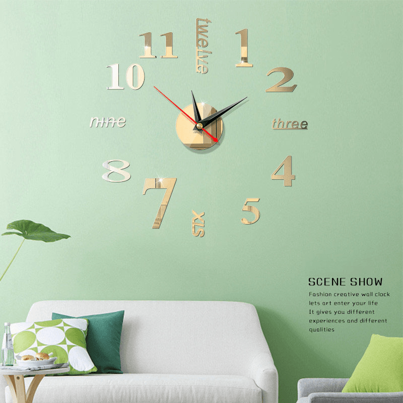 3D Acrylic DIY Large Wall Clock Mirror Surface Sticker 5 Color Home Office Decor MRSLM