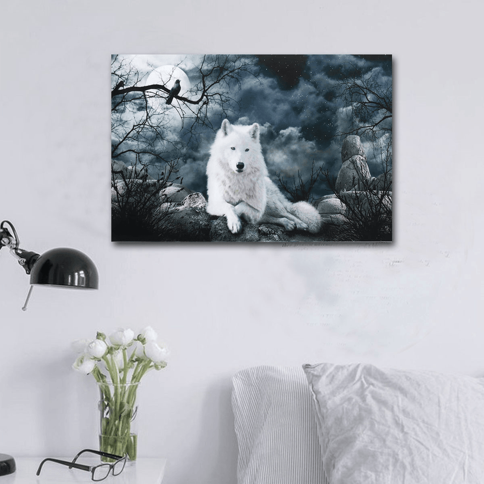 White Wolf Stone Canvas Wall Paintings Frameless Pictures Art Home Decor MRSLM