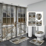 Vintage Wooden Door Bathroom Shower Curtain Non-Slip Mat Set Anti-Rust Waterproof Shower Curtain Set MRSLM
