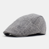Unisex Cotton-Linen Plaid Pattern Outdoor Sunshade Breathable Beret Cap Flat Hat Forward Hat dylinoshop