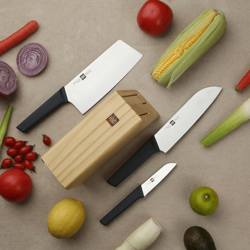 Huohou 4 Pcs Non-Stick Stainless Steel Kitchen Knife Set Chef Knife Chopper Cleaver Slicer Fruit Knife Blade From MRSLM
