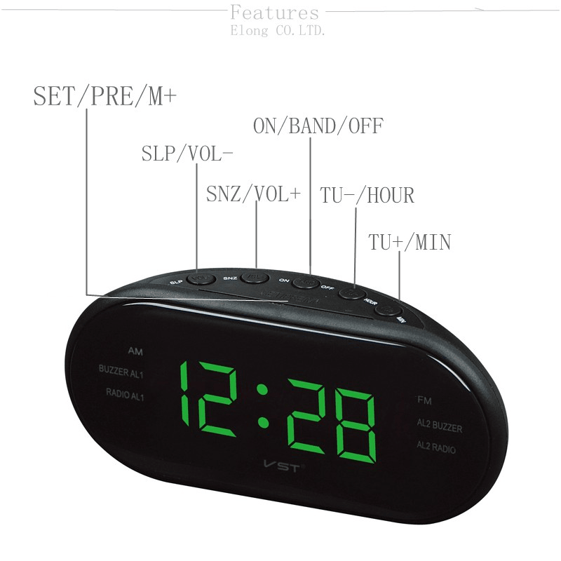 VST ST-3 Led AM FM Radio Digital Brand Alarm Clock Backlight Snooze Electronic Designer MRSLM