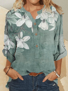 Women Cotton Floral Embroidery Casual Stand Collar Shirt dylinoshop