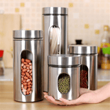 Stainless Steel Storage Jar Tea Coffee Sugar Kitchen Glass Canister Container Kitchen Storage Container MRSLM