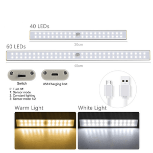 LED Closet Light USB Rechargeable Under-Cabinet Lamp Wireless Motion Sensor Night Light with Magnetic Strip for Cabinet Wardrobe MRSLM