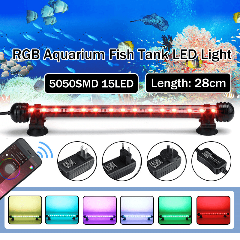 28Cm RGB APP LED Aquarium Fish Tank Light Submersible Waterproof Bar Strip Lamp MRSLM