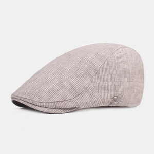 Men Cotton Linen Beret Cap Striped Pattern Casual Sunshade Forward Cap Flat Hat dylinoshop