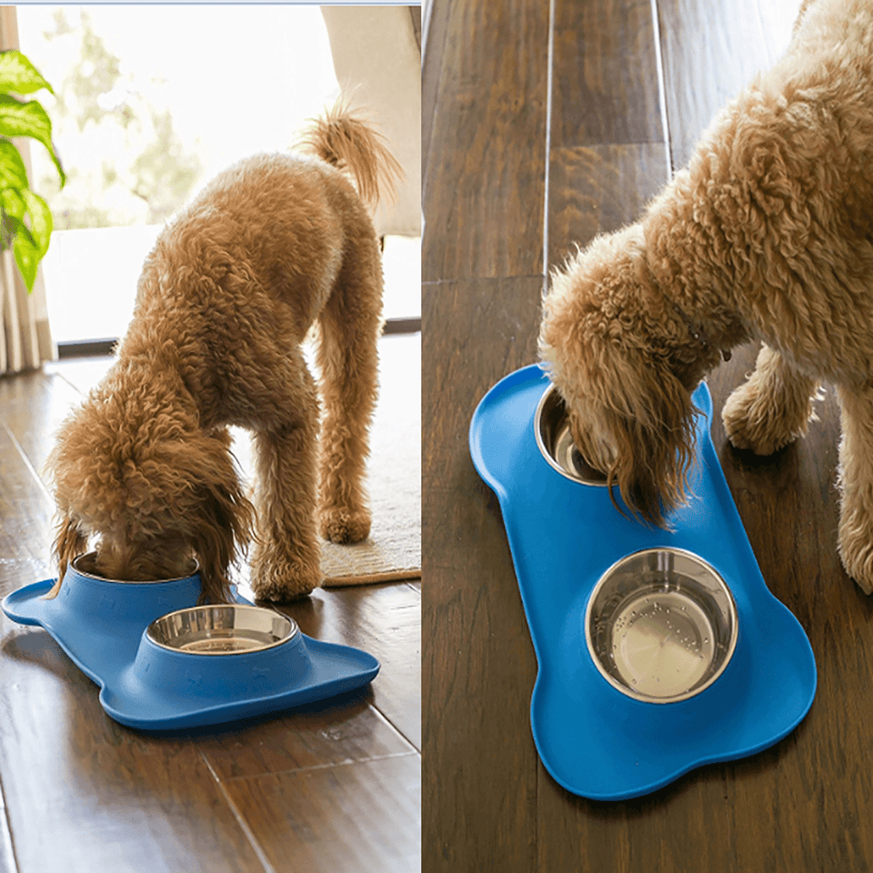 Dog Pet Bowl Stainless Steel No Spill Silicone Mat Pet Water Food Dish MRSLM