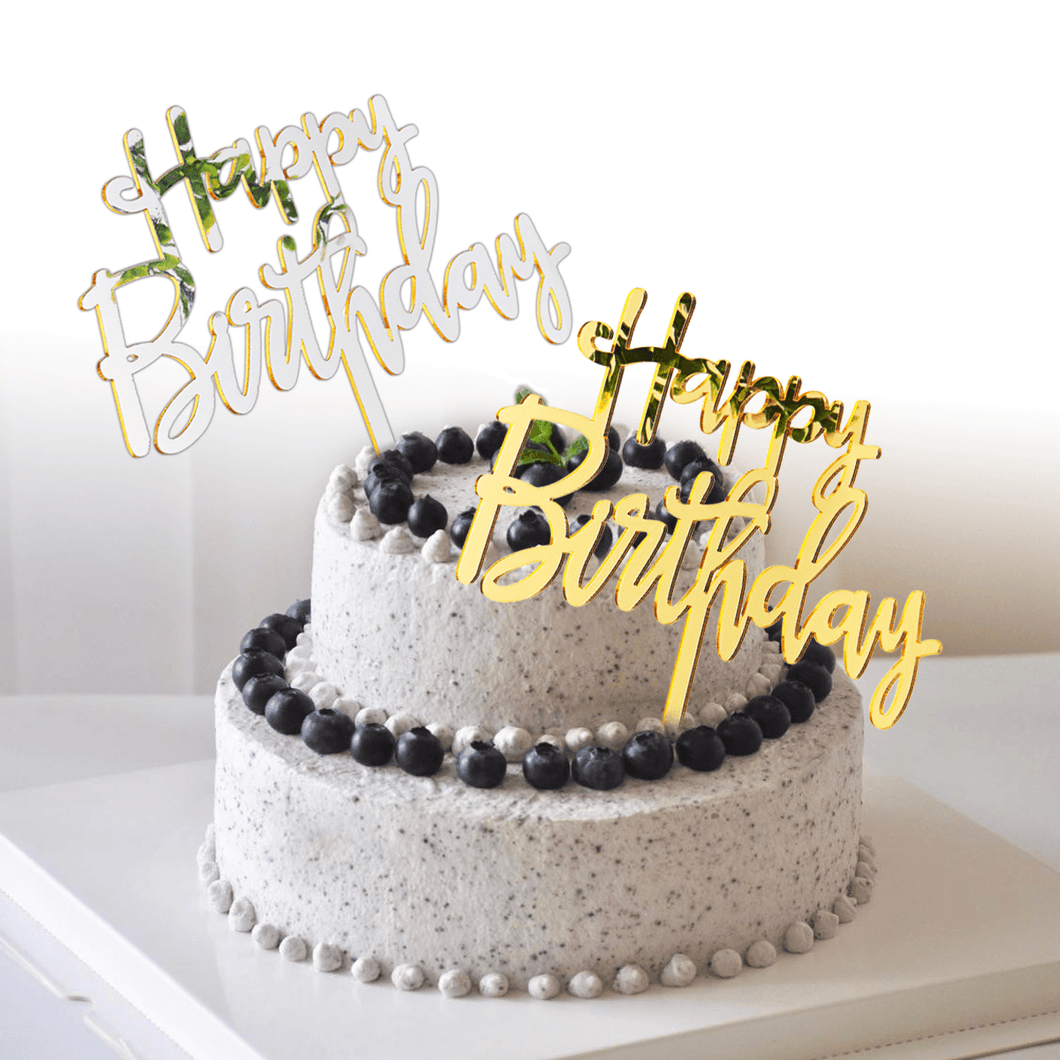 Acrylic Mirror Happy Birthday Gold & Silver Birthday Cake Topper Decorations MRSLM